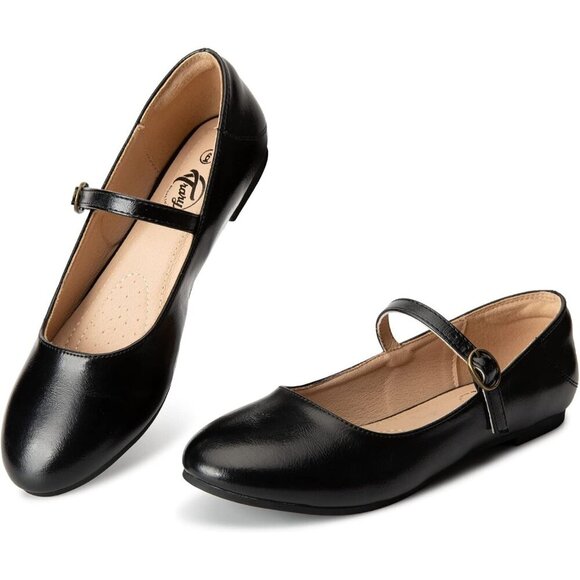 Trary Shoes - Trary Women New BlackLeather Round Toe Mary Jane Ankle Strap Ballet Flats Shoes